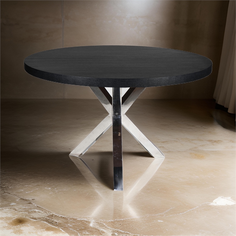 Pemberly Row 47 Inch Round Dining Table with X-Cross Steel Base in Black
