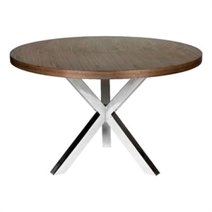 Pemberly Row 47 Inch Round Dining Table with X-Cross Steel in Walnut Brown