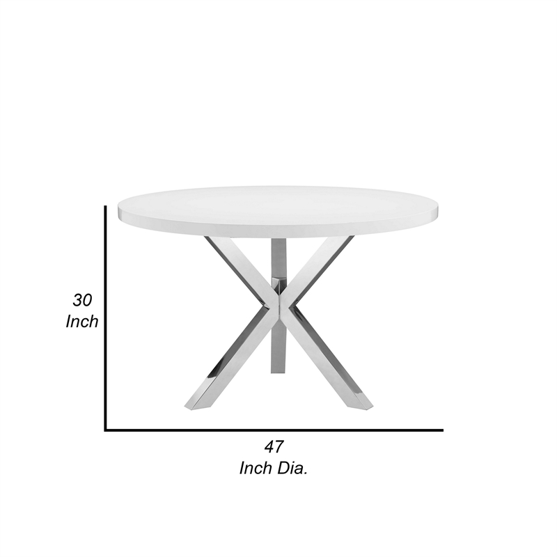 Pemberly Row 47 Inch Round Dining Table with X-Cross Steel in White