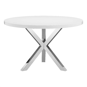 Pemberly Row 47 Inch Round Dining Table with X-Cross Steel in White
