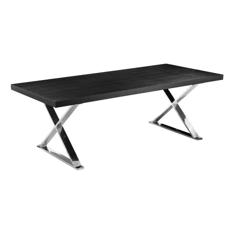 Pemberly Row 87 Inch Dining Table with X Chrome Steel Legs in Black
