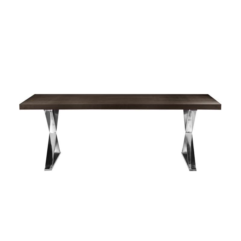 Pemberly Row 87 Inch Dining Table with X Chrome Steel Legs in Espresso Brown