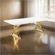 Pemberly Row 87 Inch Dining Table with Gold Finished Metal Base in White