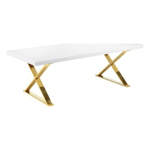 Pemberly Row 87 Inch Dining Table with Gold Finished Metal Base in White