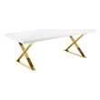 Pemberly Row 87 Inch Dining Table with Gold Finished Metal Base in White