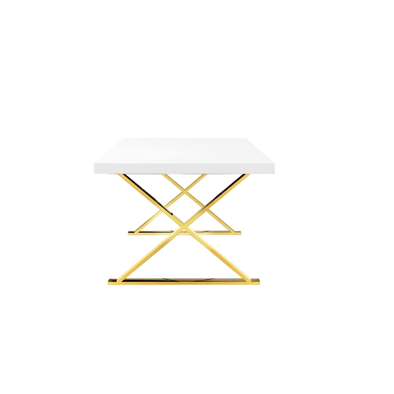 Pemberly Row 87 Inch Dining Table with Gold Finished Metal Base in White