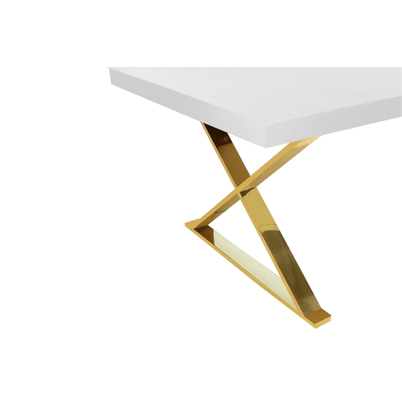 Pemberly Row 87 Inch Dining Table with Gold Finished Metal Base in White