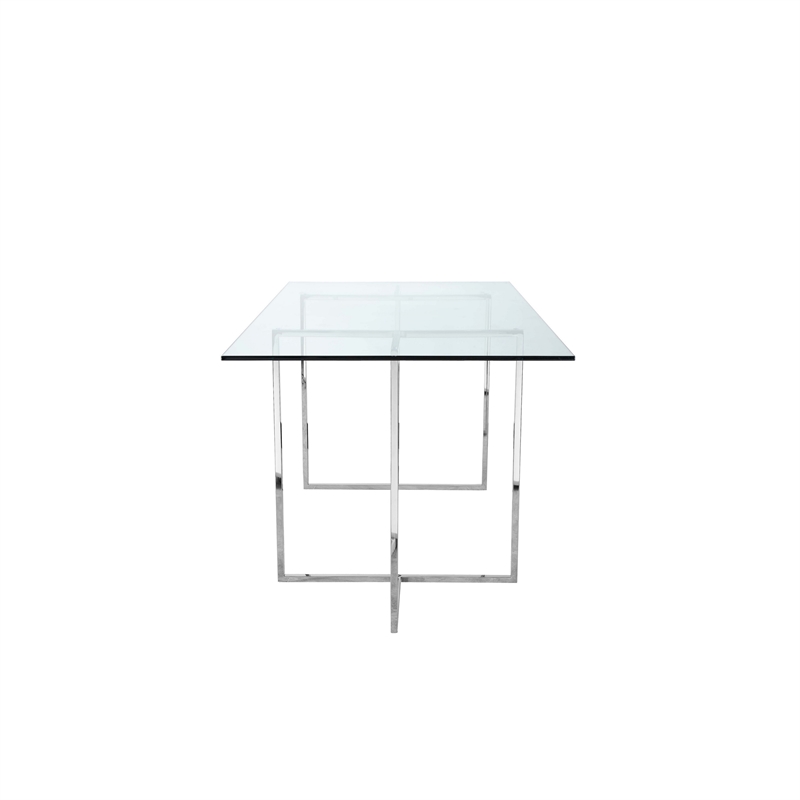 Pemberly Row 71 Inch Tempered Glass Rectangular Dining Table in Chrome