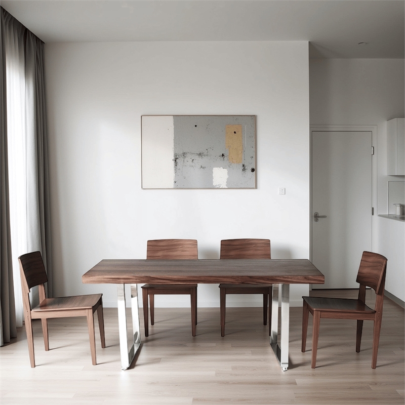 Pemberly Row 71 Inch Rectangular Dining Table with Metal Panel in Walnut Brown