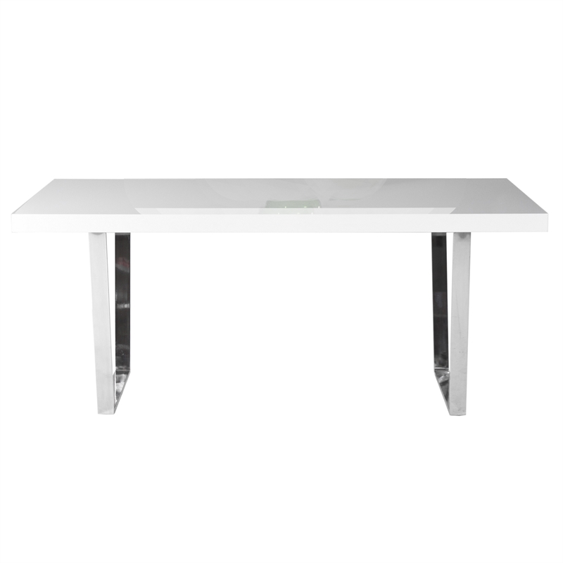 Pemberly Row 71 Inch Rectangular Dining Table with Metal Panel in White Lacquer