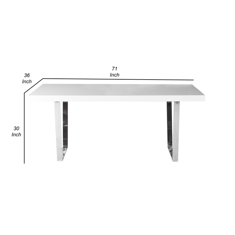 Pemberly Row 71 Inch Rectangular Dining Table with Metal Panel in White Lacquer