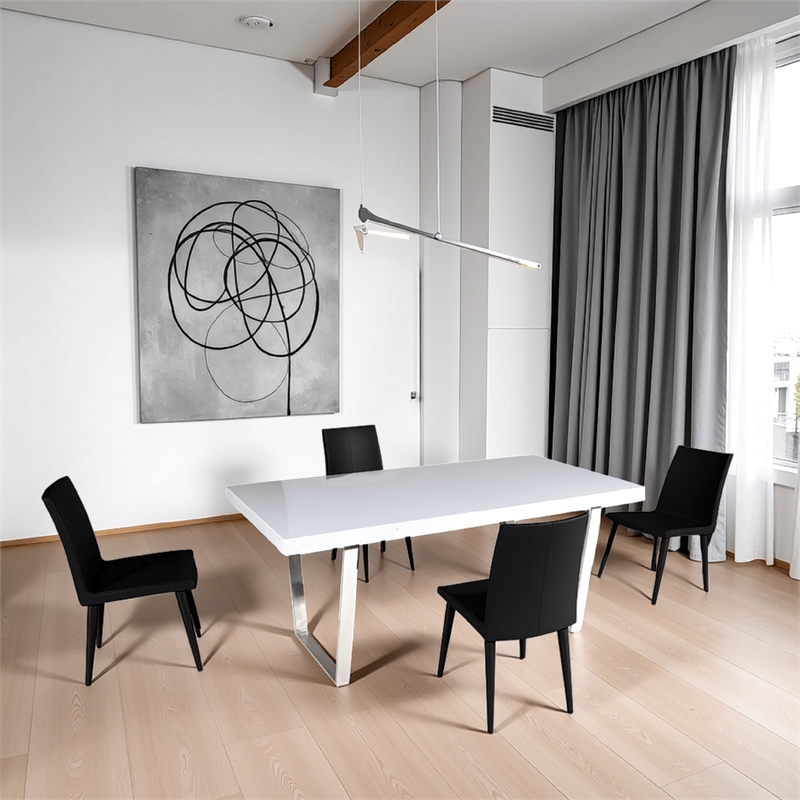 Pemberly Row 71 Inch Rectangular Dining Table with Metal Panel in White Lacquer