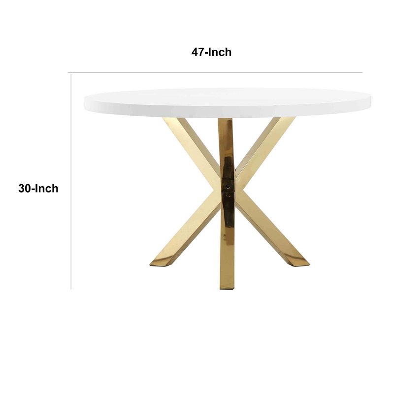 Pemberly Row 47 Inch Round Dining Table with White Lacquer Top and Gold Legs