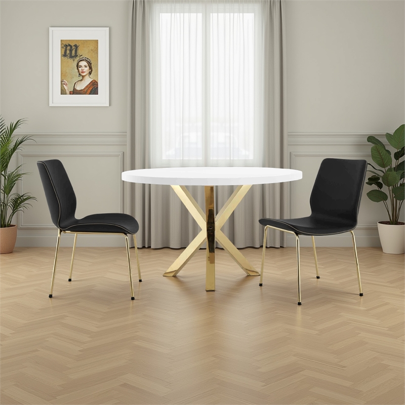 Pemberly Row 47 Inch Round Dining Table with White Lacquer Top and Gold Legs