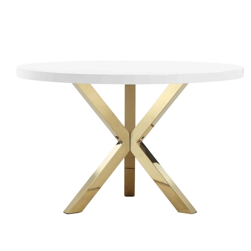 Pemberly Row 47 Inch Round Dining Table with White Lacquer Top and Gold Legs