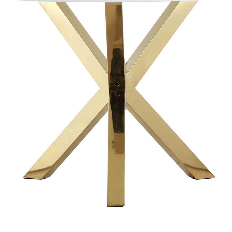 Pemberly Row 47 Inch Round Dining Table with White Lacquer Top and Gold Legs
