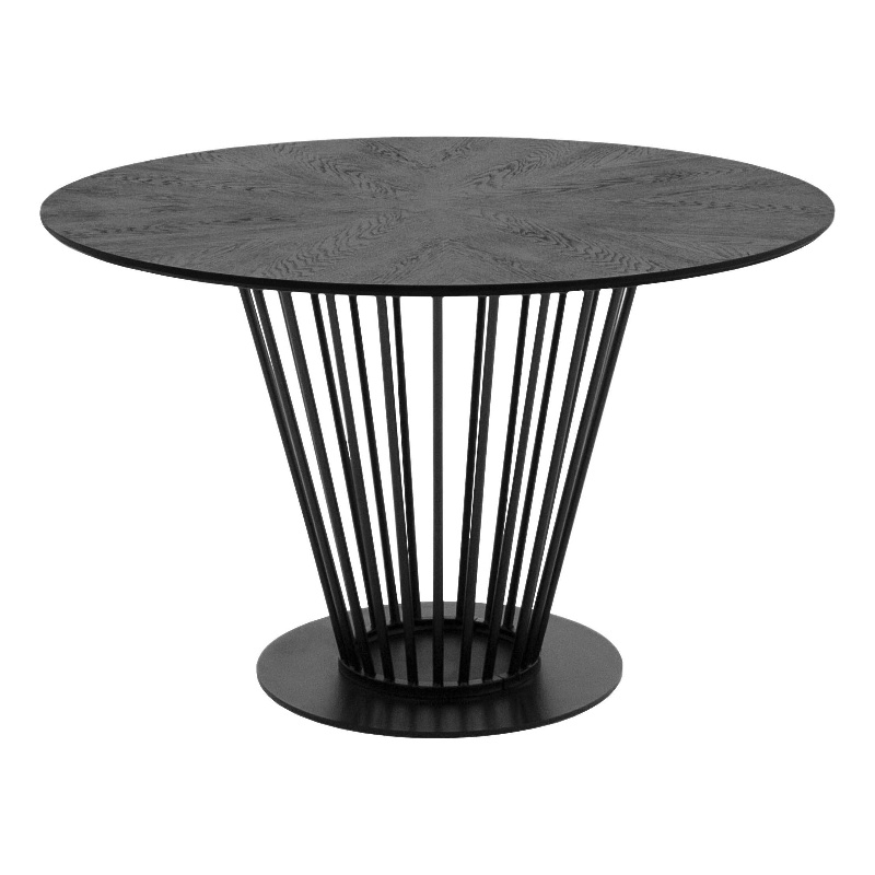 Pemberly Row 47 Inch Round Dining Table with Black Iron Metal Pedestal Base