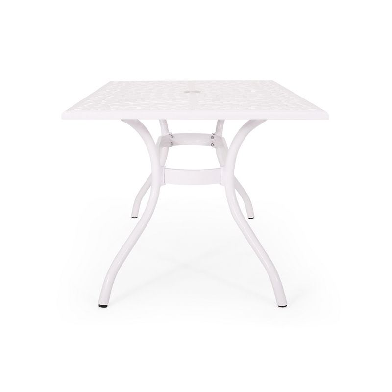 Pemberly Row 67 Inch Rectangular Cast Aluminum Outdoor Table in White