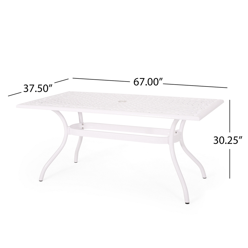 Pemberly Row 67 Inch Rectangular Cast Aluminum Outdoor Table in White