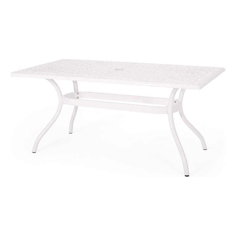 Pemberly Row 67 Inch Rectangular Cast Aluminum Outdoor Table in White