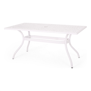 Pemberly Row 67 Inch Rectangular Cast Aluminum Outdoor Table in White