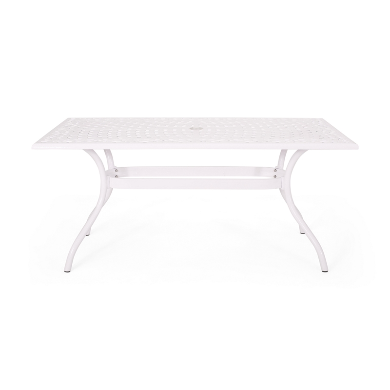 Pemberly Row 67 Inch Rectangular Cast Aluminum Outdoor Table in White