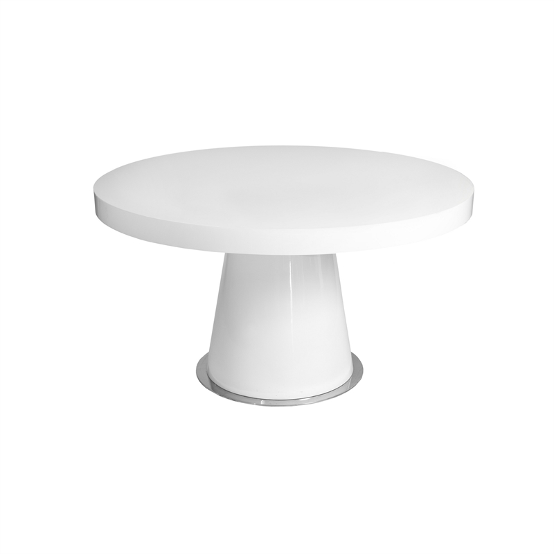 Pemberly Row 53 Inch Round Dining Table with Cone Base in White Steel