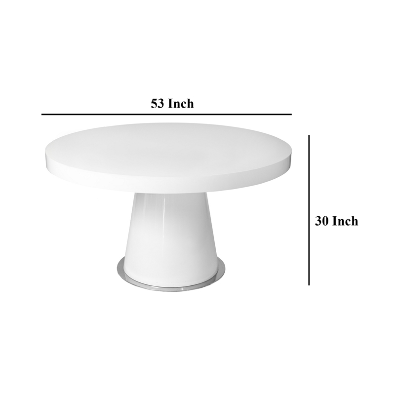 Pemberly Row 53 Inch Round Dining Table with Cone Base in White Steel