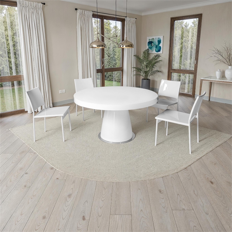 Pemberly Row 53 Inch Round Dining Table with Cone Base in White Steel