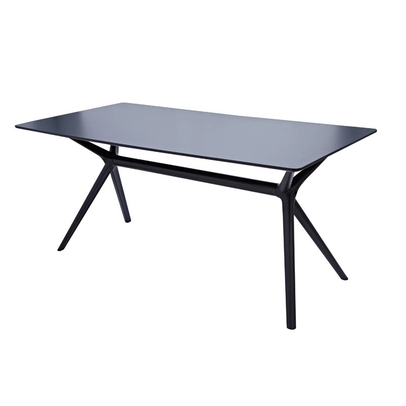 Pemberly Row 47 Inch Rectangular MDF Dining Table in Black with Tapered Legs