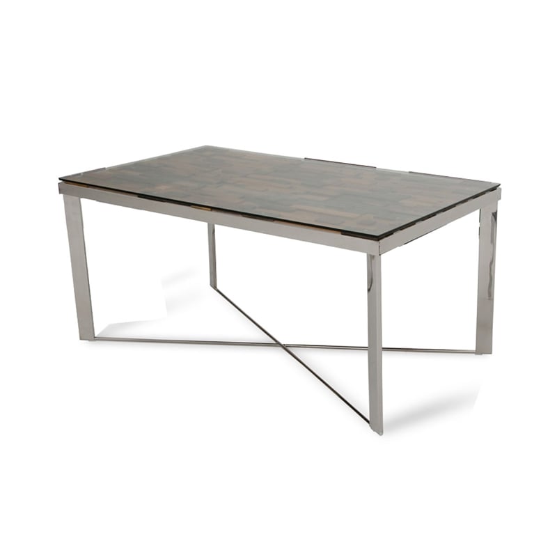 Pemberly Row 64 Inch Reclaimed Ship Wood and Glass Dining Table in Brown