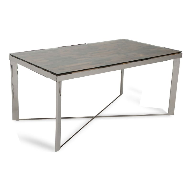 Pemberly Row 64 Inch Reclaimed Ship Wood and Glass Dining Table in Brown