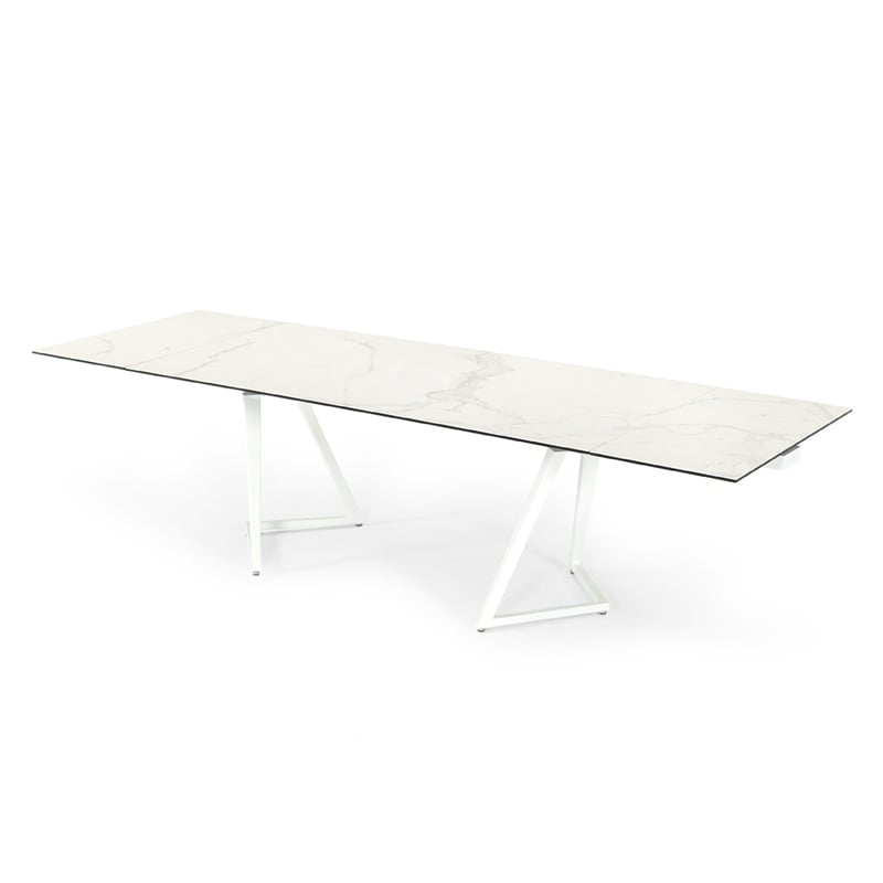 Pemberly Row 70-118 Inch Extendable Dining Table with White Ceramic Top