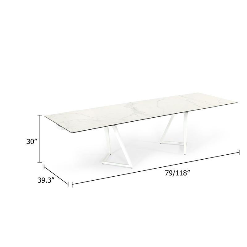 Pemberly Row 70-118 Inch Extendable Dining Table with White Ceramic Top