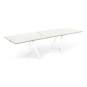 Pemberly Row 70-118 Inch Extendable Dining Table with White Ceramic Top