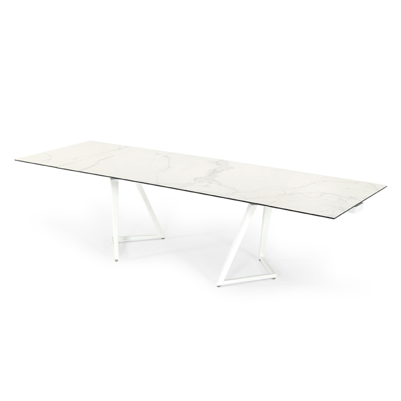Pemberly Row 70-118 Inch Extendable Dining Table with White Ceramic Top