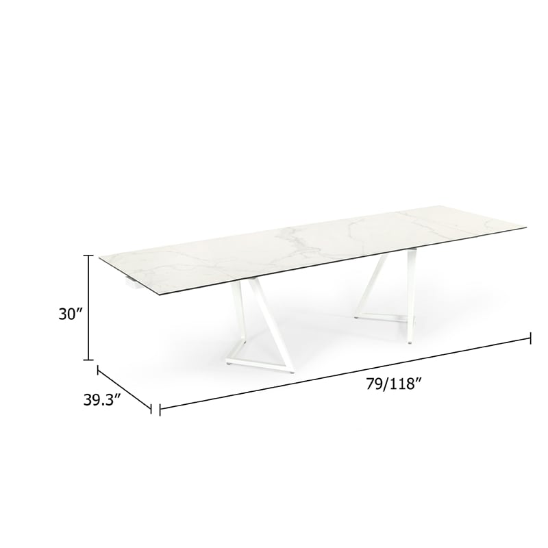 Pemberly Row 70-118 Inch Extendable Dining Table with White Ceramic Top