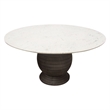 Pemberly Row 60 Inch Round White Marble Dining Table with Acacia Wood Base