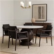 Pemberly Row 60 Inch Round White Marble Dining Table with Acacia Wood Base