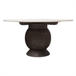 Pemberly Row 60 Inch Round White Marble Dining Table with Acacia Wood Base
