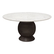 Pemberly Row 60 Inch Round White Marble Dining Table with Acacia Wood Base