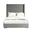 Pemberly Row King Bed with Gray Fur Chenille Ribbed Wing Headboard