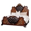 Pemberly Row Queen Bed in Dark Cherry Brown with Faux Leather and Gold Carvings