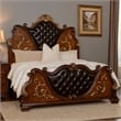 Pemberly Row Queen Bed in Dark Cherry Brown with Faux Leather and Gold Carvings