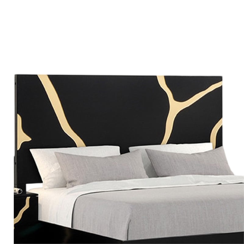 Pemberly Row Queen Bed in Gold and Black with Panel Headboard and Footboard