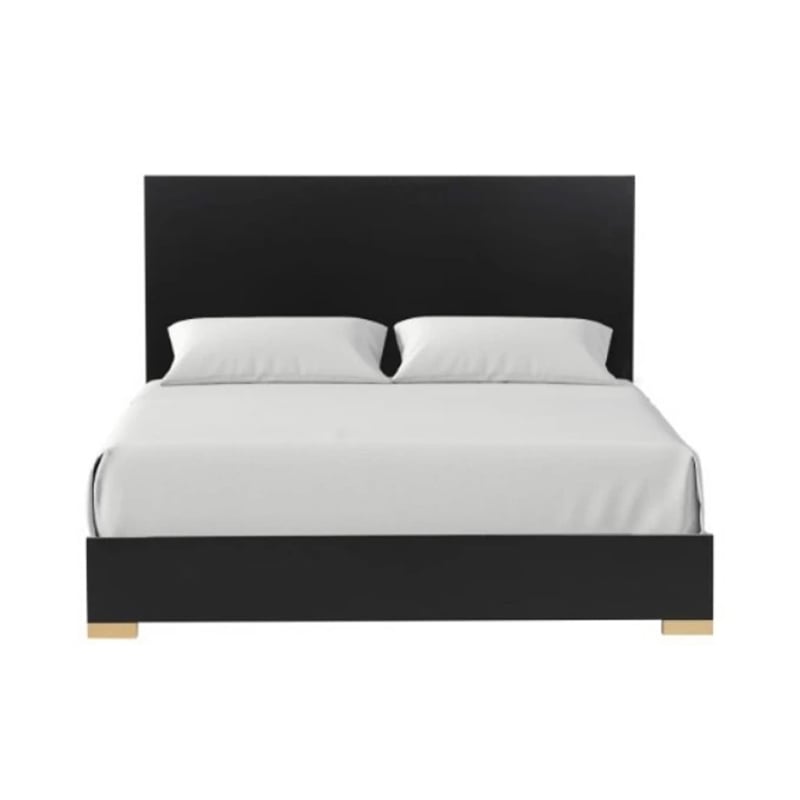 Pemberly Row Queen Panel Bed in Black and Gold with Pine Wood Frame