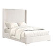 Pemberly Row Twin Bed with White Fur Chenille Ribbed Wing Headboard