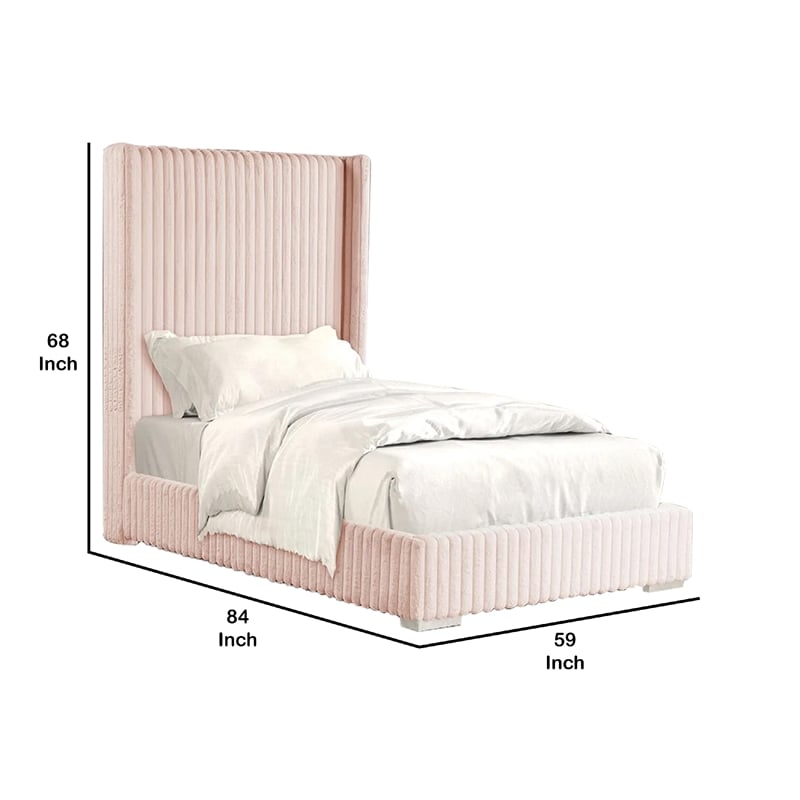 Pemberly Row Full Size Bed with Pink Channel Tufted Fur Chenille Upholstery
