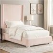 Pemberly Row Full Size Bed with Pink Channel Tufted Fur Chenille Upholstery