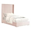 Pemberly Row Full Size Bed with Pink Channel Tufted Fur Chenille Upholstery